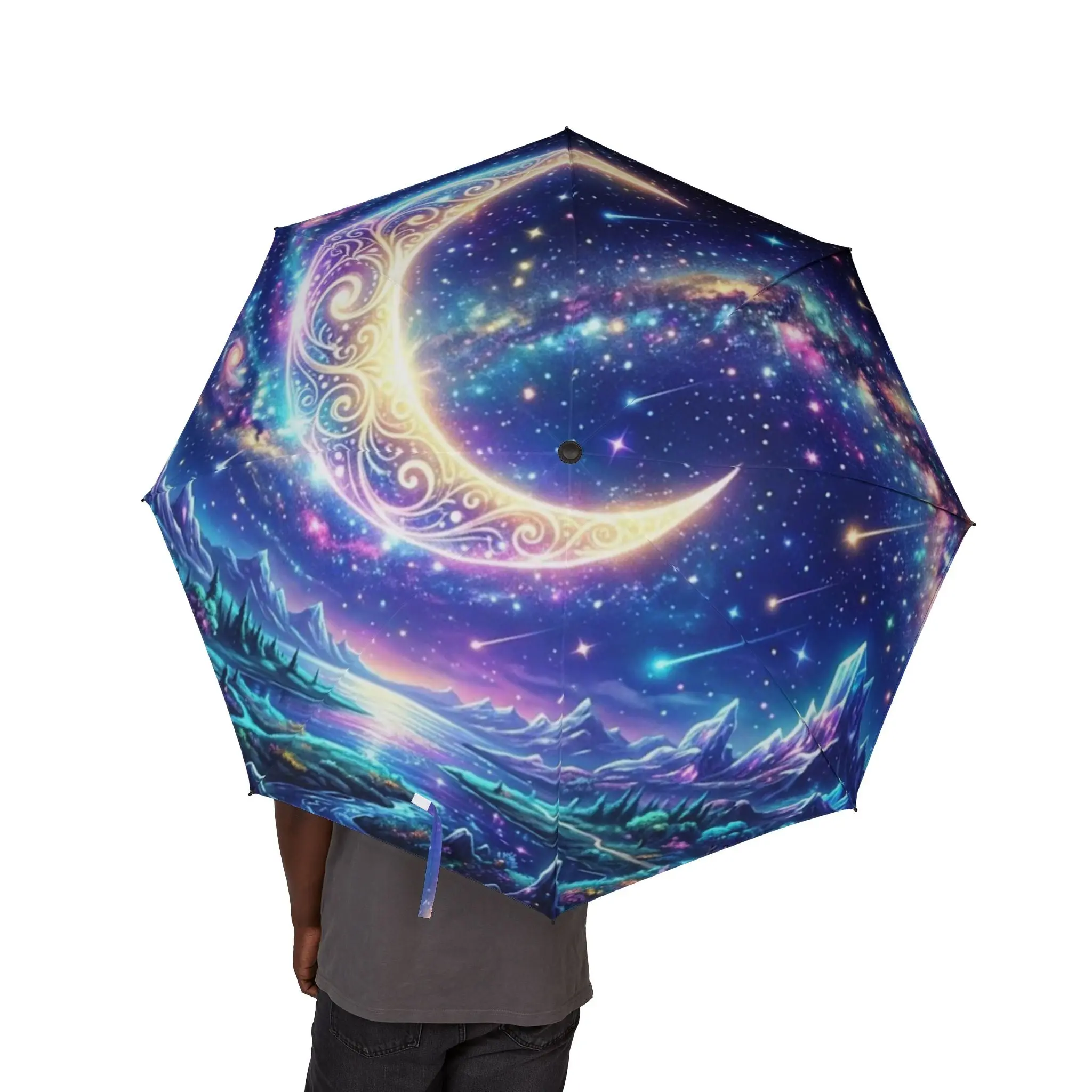 Galaxy Moon Foldable Umbrella — Celestial Starry Night Semi-Automatic Umbrella