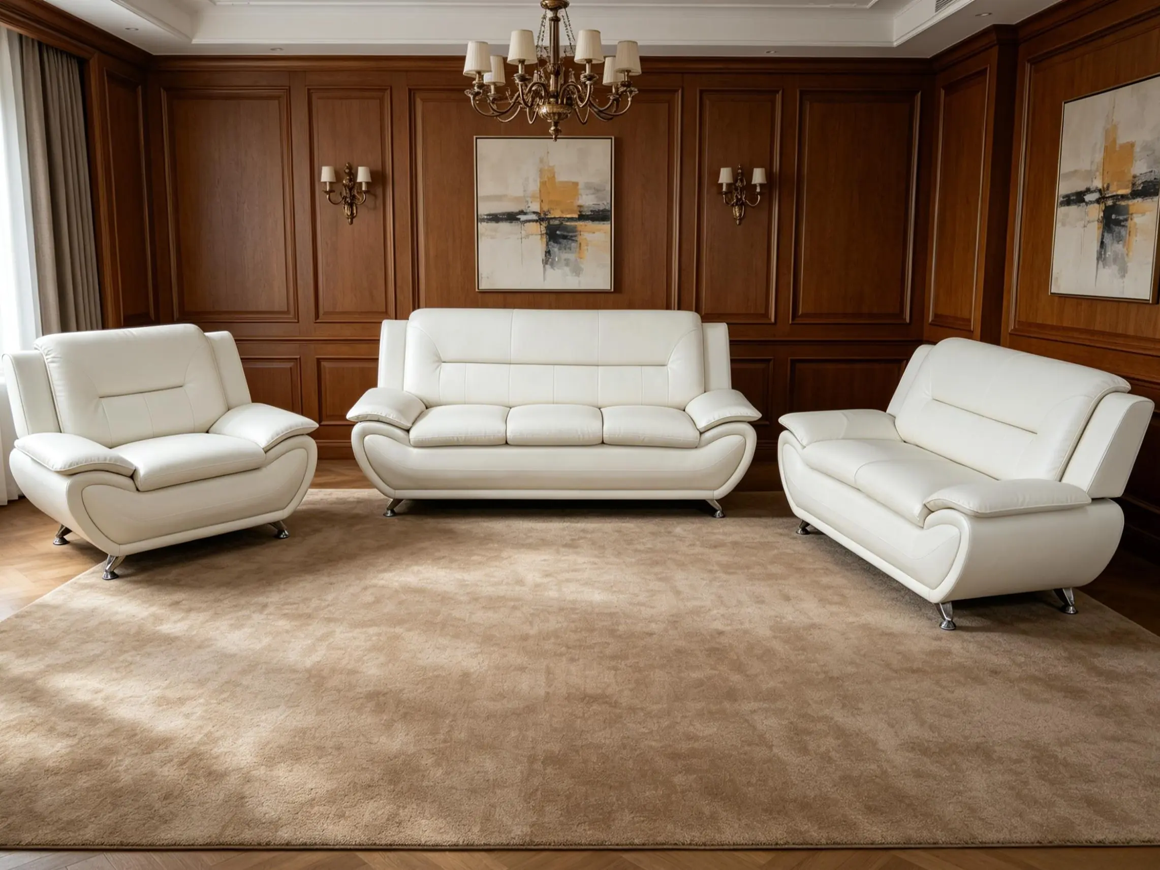 Modern Minimalist All-White PU Leather 3-Piece Living Room Sofa Set - Sturdy Durable Frame, Plush High-Resilience Thick Cushions, Fixed Arms, Waterproof, Stain-Resistant, Easy to Wipe Clean, Sleek Premium Surface, Comfy Indoor Furniture, Assembly Required