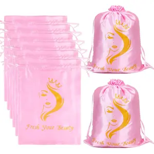 6PCS Satin Storage Pouches for Multiple Hair Pieces - Silk Drawstring Organizers for Bundles, Extensions & Packaging (Pink)