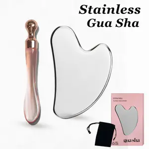 Stainless Steel Gua Sha Scraper Set, Metal Eye Massager Stick, Facial Sculpting Skincare Tool, Women Gift with Storage Bag, Facial Brush