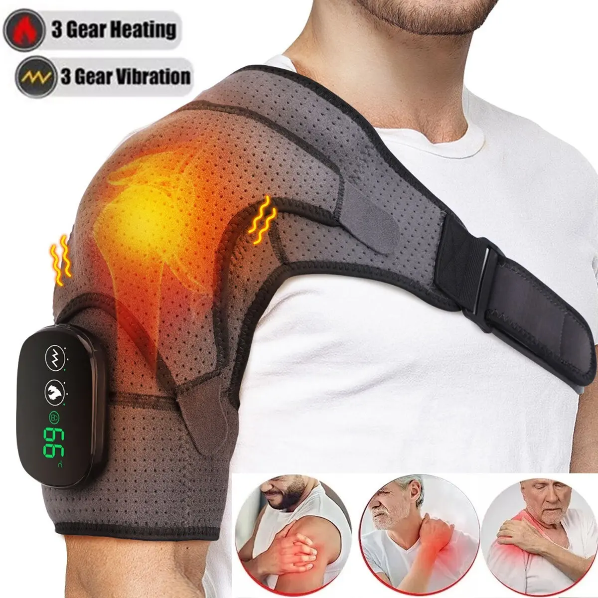 Shoulder Massager, USB Rechargeable 3-speed Heating Massage Shoulder Pad, Portable Shoulder Massage Equipment for Women & Men