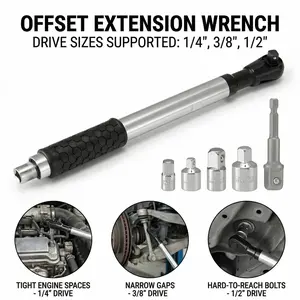 1/2" Offset Extension Wrench Impact for Electric Drill, Multifunctional Chain Drive Electric Ratchet Wrench Tool for Heavy Duty Tightening Fasteners, Durability, High-strength Construction Ensures Longevity
