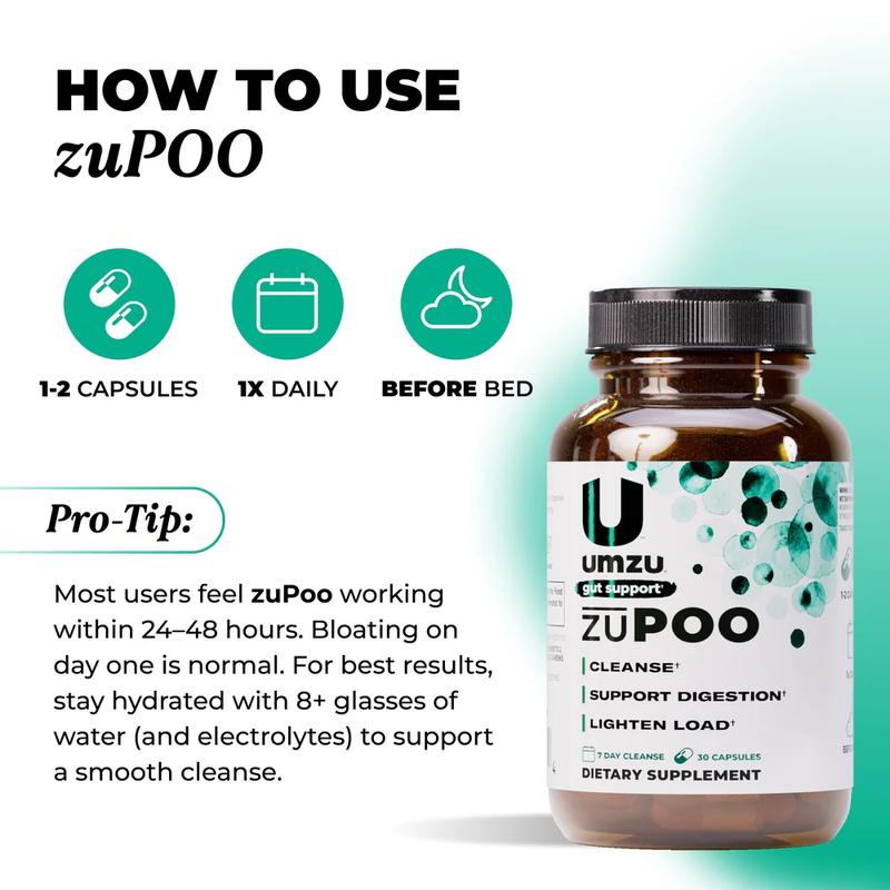 UMZU zuPOO – Gut Cleanse & Digestive Support with Magnesium & Cascara Sagrada Herbal Supplement Cleansing Dietary Supplement（1 Bottle & 2 Bottles)