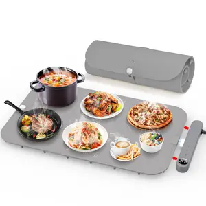 Megeo Roll Up Food Warming Mat Electric Heating Tray with 6 Adjustable Temperatures 6-Hour Timer Function for Daily Parties Buffet Upgraded Graphene for Faster Full Surface Heating Easy to Clean Grey