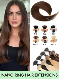 Beads Ring Hair Extensions Real Human Hair, Nano Ring Hair Extensions, with smallest beads for more invisible effect, no heat or glue needed. Soft, smooth & glossy hair, no shedding, no tangle, comfortable and natural.