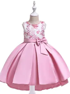 Kids Clothes Flower Girl Beading Embroidery Trailing Skirt Bow Ball Gown Pageant Children Elegant Performance Princess Prom Host Formal Evening Party Cocktail Dress Floral Embroidery Dress Embroidered Tulle Dress for all Season 3 to 10 Years