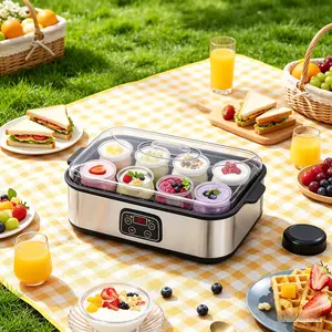Home Use Fully Automatic Yogurt Maker Machine, Microcomputer Temperature Control & Constant Fermentation, Food Safe Glass Container, 8 Cups Independent Preservation Design, Transparent Visible Cover for Homemade Yogurt in Dormitory Office Family