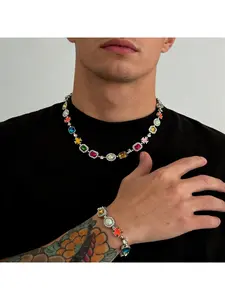 European and American men's diamond-encrusted hip-hop niche oil-drip cross necklace, trendy simple collarbone chain