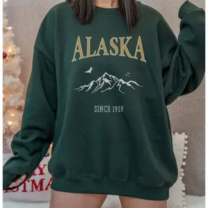 Classic Mountain Hiking Printed, Cozy Camping Nature Lover, Vintage Alaska Graphic Sweatshirt, Unisex S-3XL - Menswear & Womenswear - Streetwear Tops - Casual Cotton Crewneck Polyester Sweatshirt