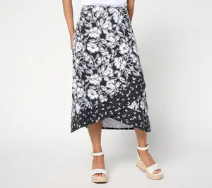 Isaac Mizrahi Live! Petite A-La-Modal Printed Faux Wrap Midi Skirt