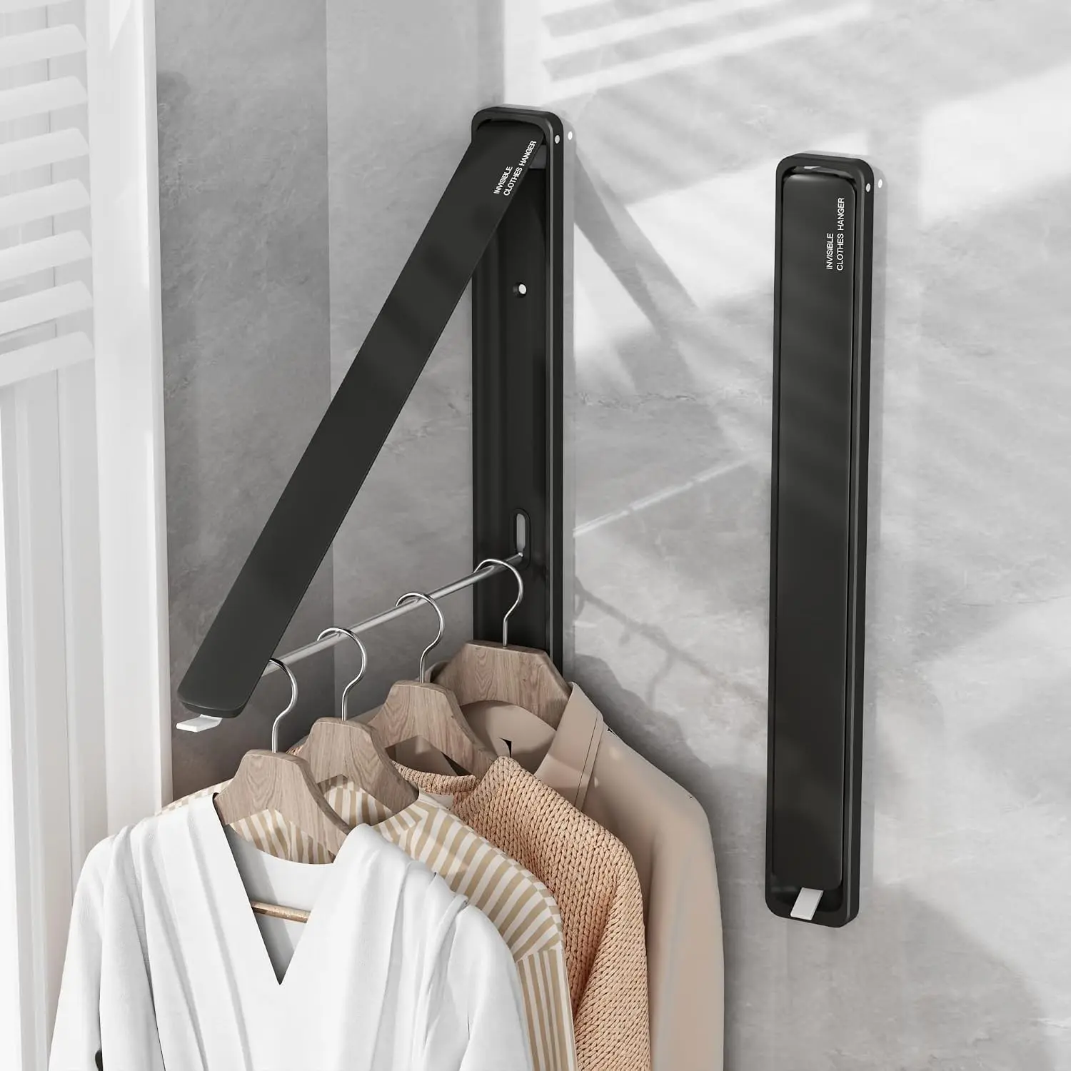 Wall Mounted Retractable Clothes Drying Rack Space Saving Aluminium Laundry Hanger Dryer Rack Closet Organizer Black