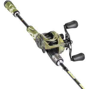 Baitcaster Combo, 30Ton+24Ton Graphite 2- Blanks Casting Fishing Rod,SuperPolymer Handle,"S" Style Hook Keeper with Camo Baitcasting Reel