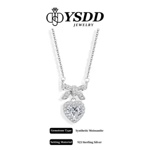 【11.21 Valentine's Day Special】Heart Kiss 2CT Exquisite Bow Heart Necklace vvs Synthetic Moissanite Necklace in 925 Sterling Silver