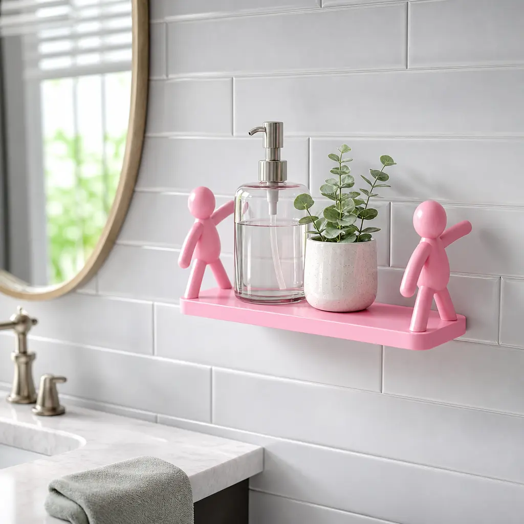 Pink Large Plastic Floating Shelf (31.5*12cm,12.4*4.72in) - Waterproof, Minimalist, Damage-Free Installation, Human Figure Decor - Wall-Mounted Storage Solutions for Girl Room Organiser, Vanity Shelves, Wardrobe Supplies