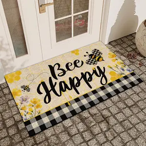 1pc Bee grid Printed Door Mat Flax Surface Diatomaceous Earth Non-Slip Water-Absorbing Entrance Door Mat Indoor Outdoor Checkered Water Absorbent Decorative Rug Printed Bath Room Holiday Home Decor