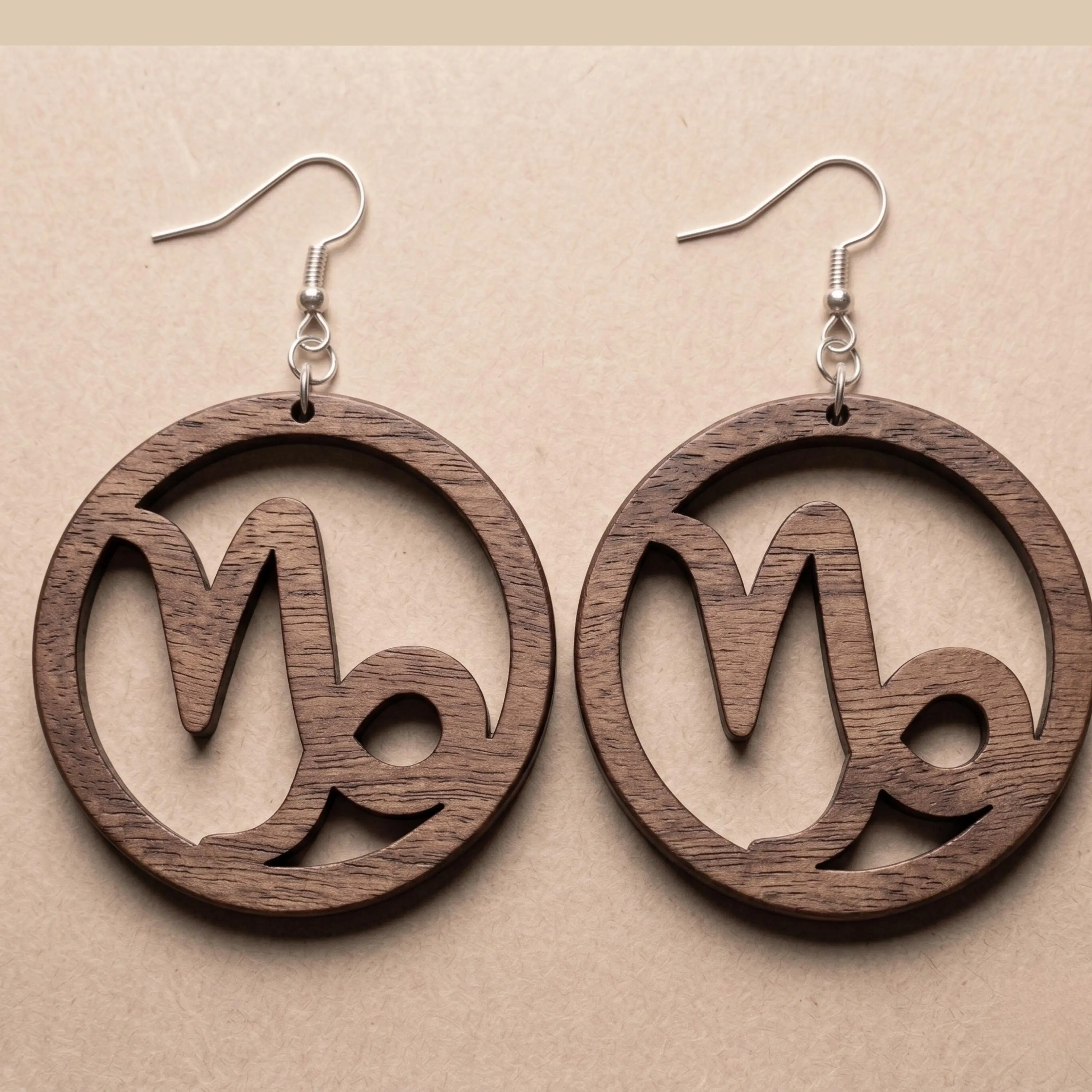Capricorn Zodiac Shape Laser-Cut Wood Earrings, Approx. 3 Inches, Fashion Costume Jewelry Accessories