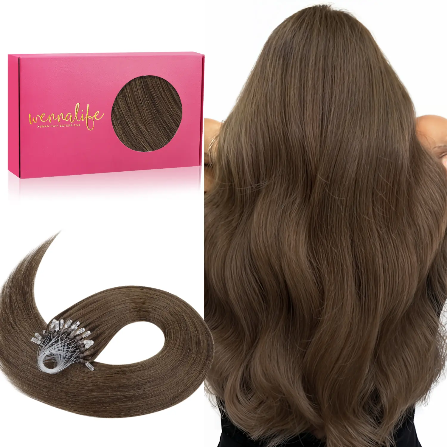 WENNALIFE Micro Link Hair Extensions Human Hair 50g 50s 14 Inch to 24 Inch Light Ash Brown Remy Micro Bead Hair Extensions Real Human Hair Micro Ring Hair Straight summer hair extensions