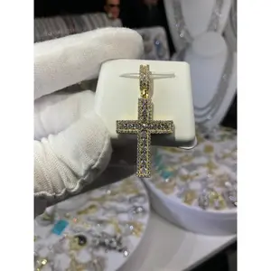 Vermeil Moissanite Channel Set Floating Stone Cross Pendant