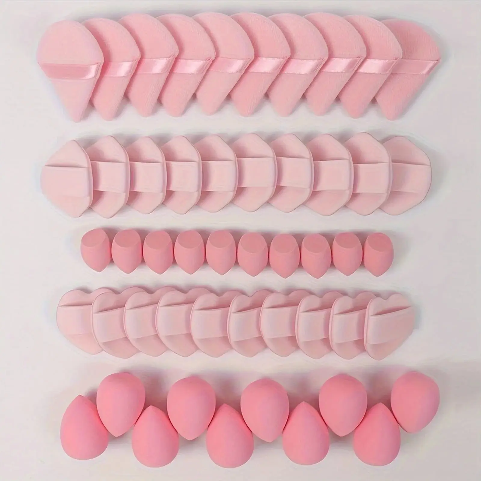 50-Pcs Pink Latex-Free Makeup Sponge Set - Egg Shaped Beauty Blender, Triangle Puff, Gentle Material for Airbrush Finish Liquid Foundation, Loose Powder - Party Bag Gift, Home Cosmetic Supply