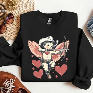 Retro Cowboy Cupid Sweatshirt, Howdy Valentine Sweater, Retro Valentine Sweatshirt,, Baby Cupid Hoodie, Valentine's Day Gift,Be My Valentine
