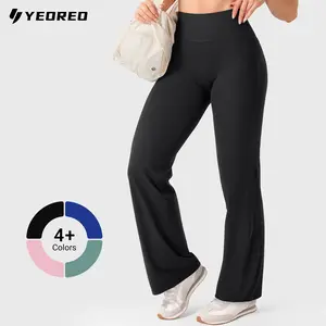 YEOREO Straight Leggings with Pockets for Women No Front Seam Workout Leggings High Waist Wide Leg Yoga Pants 29"/ 31.5"