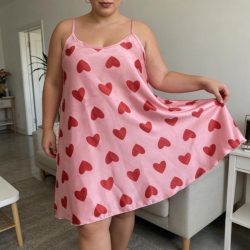 3PCS Heart Print Pajama Set Heart Print Indoor Wear for Women-Comfortable&Stylish Nightgowns in Black,Plus Size  Cream, and Pink loungewear housemaid pajamas Cherry Heart Print Pajama Set Women's Heart Printed Pajama Dresses Nightwear Womenswear Homewear