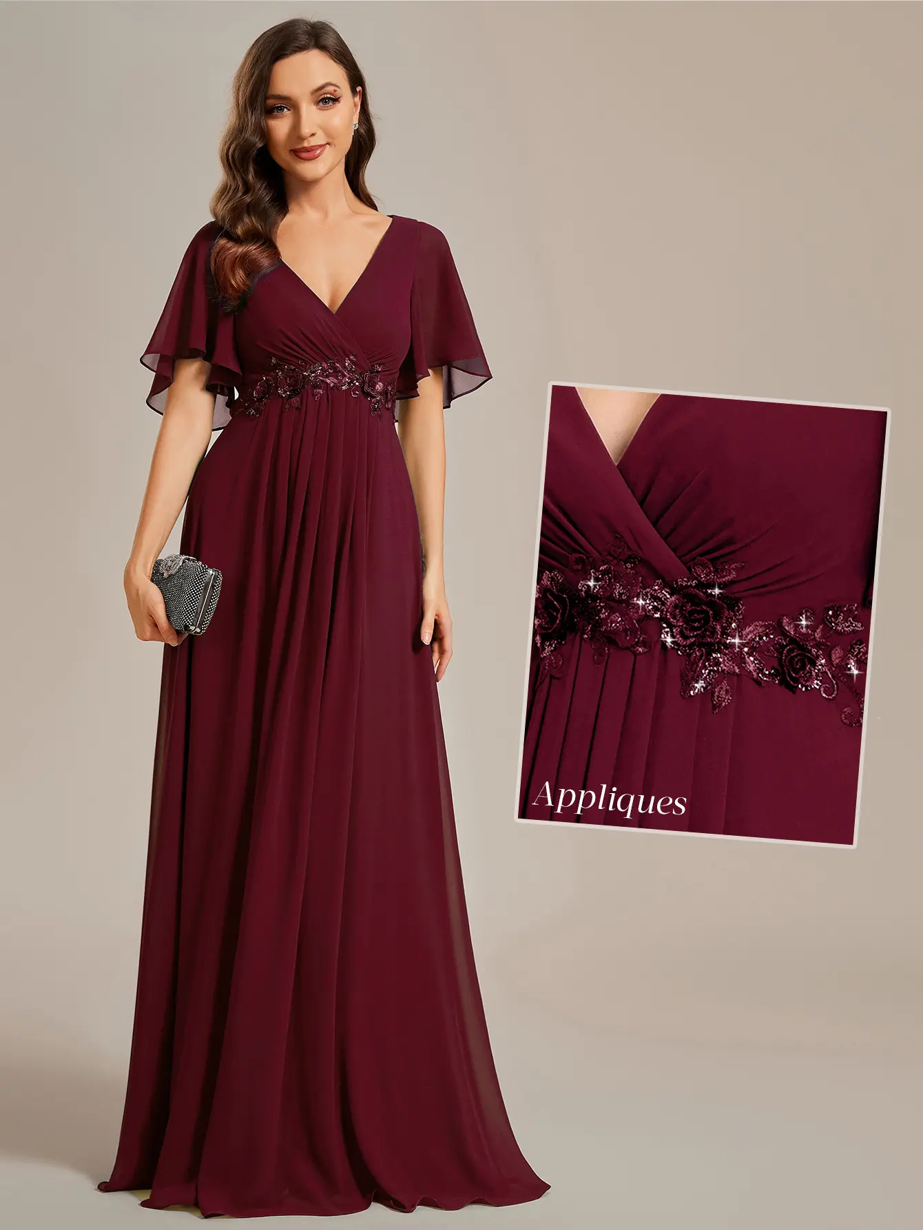 Ever-Pretty 2026 Elegant Spring Dress ,Chiffon Maxi Gown with Deep V-Neck, Flutter Sleeves and Embroidery for Fall Wedding Guest dress Ruffles Sleeve A-Line Chiffon Waist Applique ,Maxi Formal Evening Dress 01960 - Ever-Pretty 2026 Elegant Spring Dress ,Chiffon Maxi Gown with Deep V-Neck, Flutter Sleeves and Embroidery for Fall Wedding Guest dress Ruffles Sleeve A-Line Chiffon Waist Applique ,Maxi Formal Evening Dress 01960 -