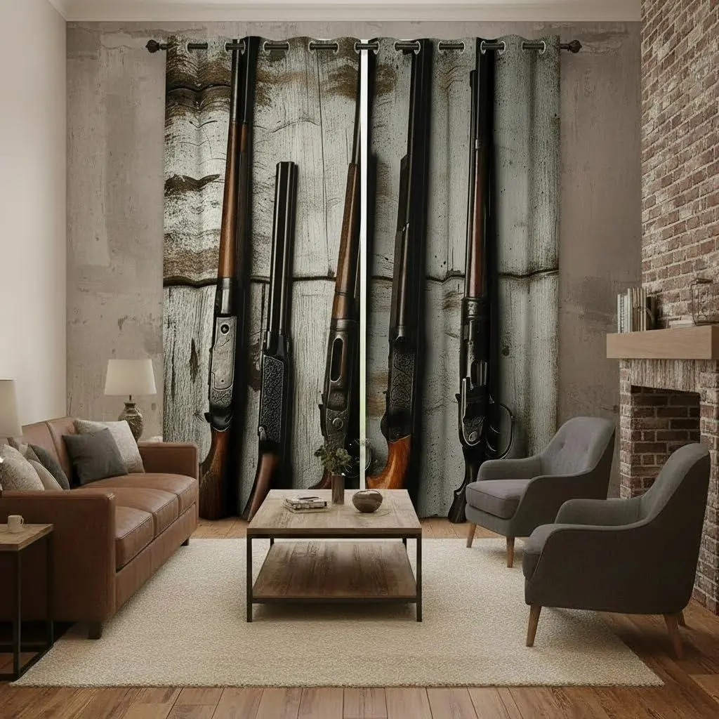 Army Soldiers Weapons Curtain Living Room,Cool Gun Wooden Decor Window Treatments agers Rustic Farmhouse Window Curtains Young Man