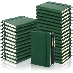 50 Sets Pocket Notebook Journal with Pens, 160 Pages, 3.5 x 5.5 Inch Mini Lined Journal Notebook A6 Leather Hardcover College Ruled Notepad with Pen Holder for School Office Gifts, Dark Green