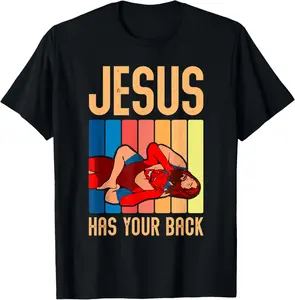 Jesus Has Your Back Funny Vintage Wrestler Wrestling T-Shirt