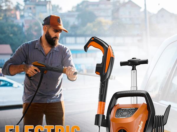 Electric Pressure Washer 5650PSI MAX 3.9GPM, 15 Level Adjustable Touch Screen, Anti-Tip 4 Wheels, Versatile Cleaning, with 4 Quick Connect Nozzles, 500ML Soap Bottle, Stainless Steel Lance, Total Stop System for Car Wash, Home, Patio Cleaning