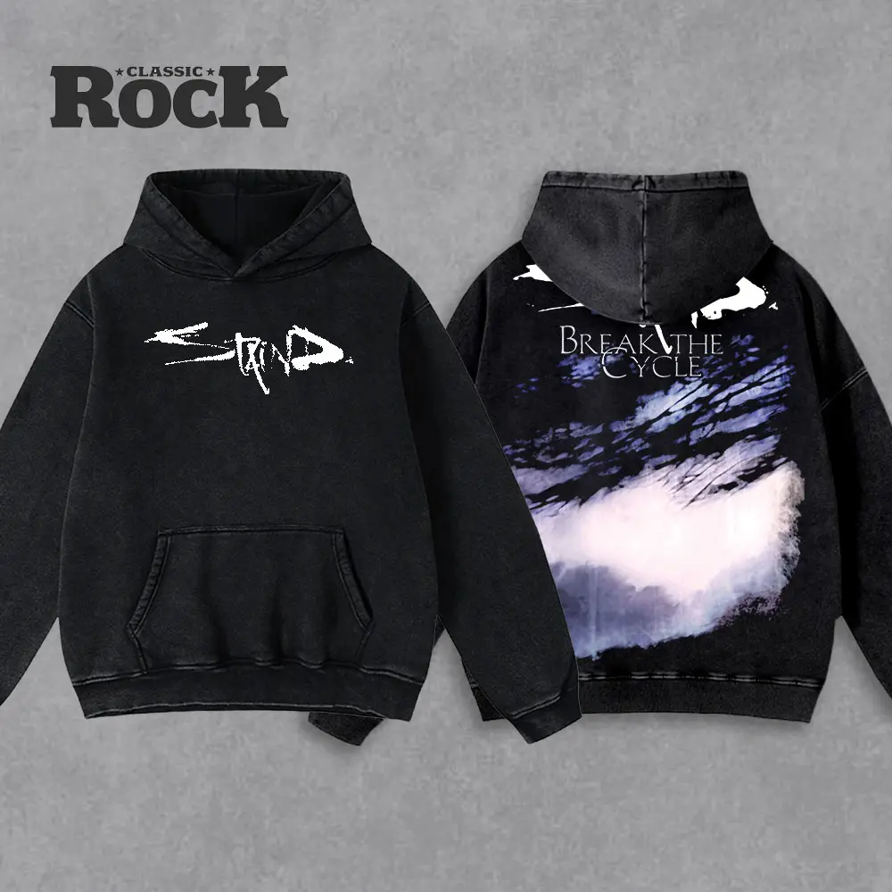 Staind Break The Cycle Graphic T-Shirt, Unisex Oversized Acid Wash Cotton Tee, Classic Vintage Rock Music Streetwear with Front & Back Print, Hoodie