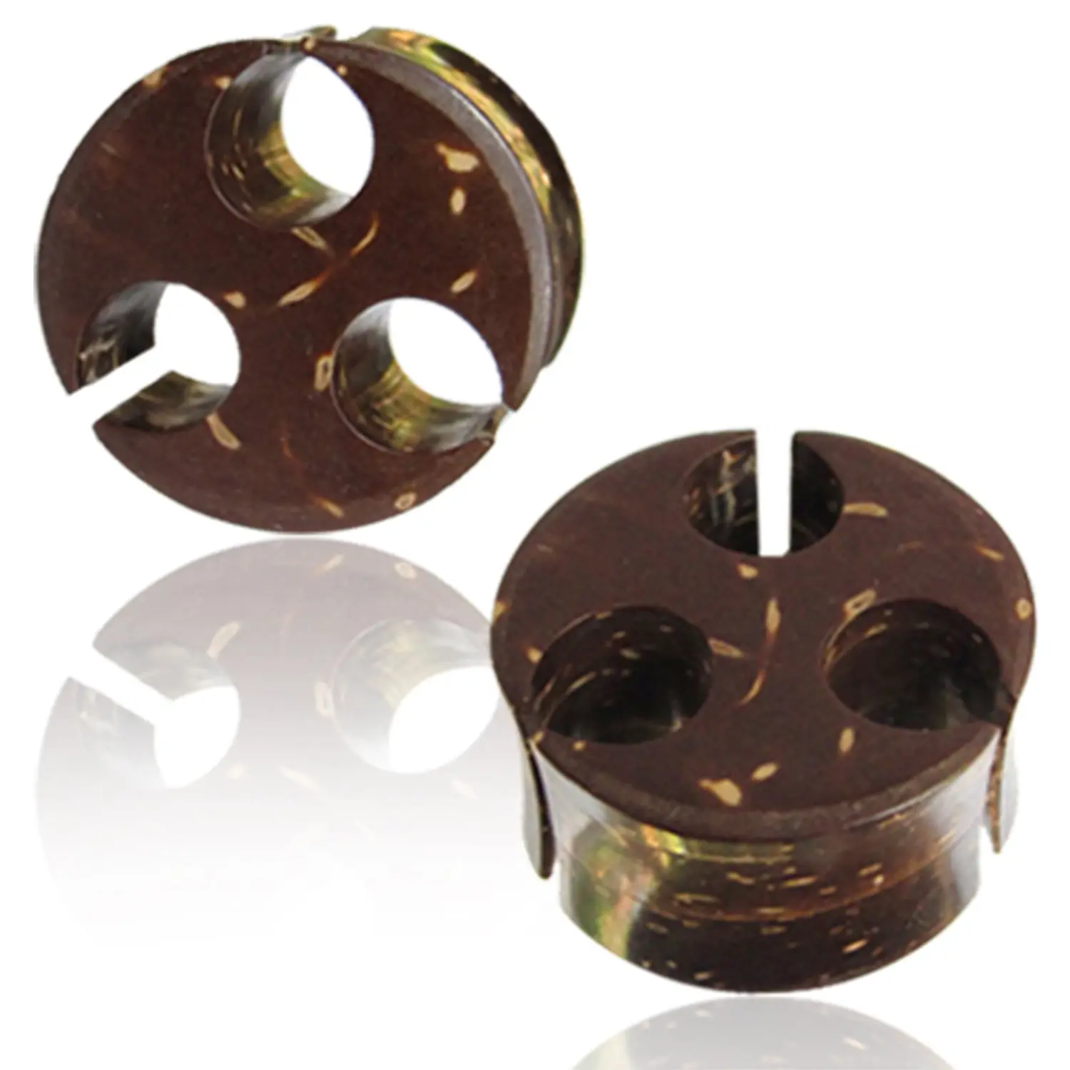 Organic Coconut Wood Shell Cut-Out Viking Style Double Flared Saddle Ear Plugs, Pair