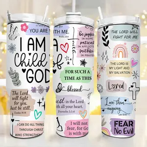 Christian Tumbler with Straw - 40oz Insulated Travel Mug with Handle - Bible Verse Gifts for Women & Girls - I Am a Child of God, Faith-Based Inspirational Religious Gift, Encouragement Scripture Gift for Birthday, Mother's Day, or Devotional