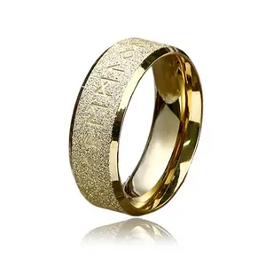 GTHIC Viking Runes Frosted Nordic Futhark Runes Ring for Men Women Birthday Mother's Day Gift Stainless Steel