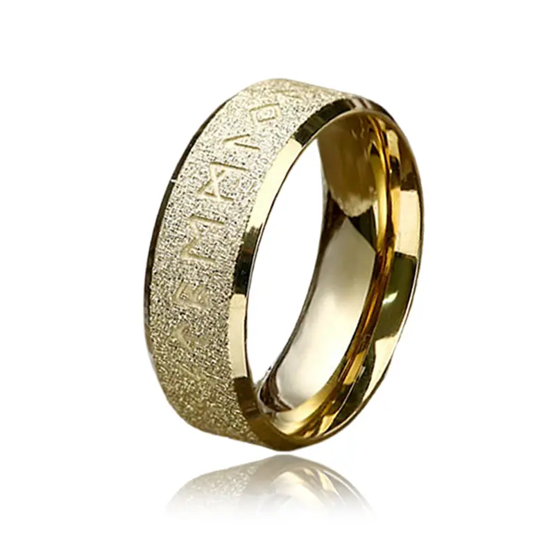 GTHIC Viking Runes Frosted Nordic Futhark Runes Ring for Men Women Birthday Mother's Day Gift Stainless Steel