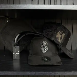 Money sign late snapback hat -black suede