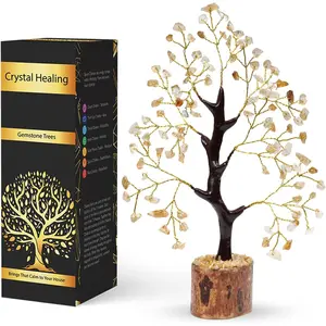 Citrine Crystal - Feng Shui Money Tree - Citrine Gem Tree - Bookshelf Decor - Office Decor - Money Tree Statue - Energy Stones and Crystals - Positive Energy Gifts