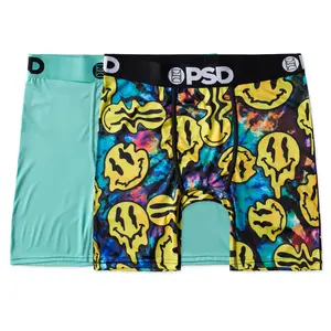 PSD Men's Smiley Melt Boxer Brief 2 Pack - Standard Length 7 Inch Inseam, Soft and Breathable Cotton Blend Fabric
