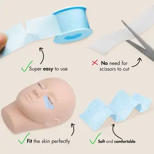 Tape for Eyelash Extensions Blue Eyelash Tape for Extensions Sensitive Silicone Gel Easy Tear Breathable Medical Microporous Eyelash Extension Tape (2 Rolls×2 Sizes)