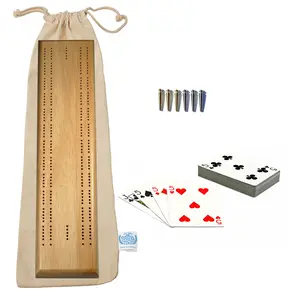WE Games Deluxe Cribbage Set - Solid Wood with Sprint 2 Track Board with Easy Grip Pegs, Deck of Cards & Canvas Storage Bag