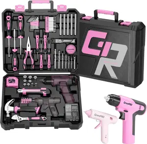 Pink Tool Set Drill Set, 188PCS Tool Kit For Home with Pink Cordless Drill Power, Hand Tool Kit for Women, Basic Household Auto Car Repair Tool Box for Men, Portable Storage Box Tools Sets