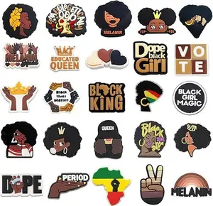 25pcs Melanin Black Pride Shoe Charms – Dope Black Girl, Queen, King & BLM Empowerment Accessories Footwear Walking