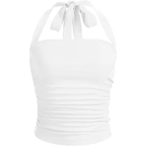 Women's Ruched Halter Y2K Crop Tops Tie Back Sleeveless Slim Fit Cami Tops Womenswear Basic Coffee Brown Minimalist