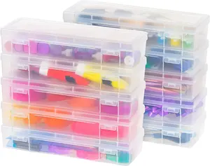 IRIS USA Pencil Case Box Storage Container for Organizing with Snap Lid, 10-Pack, Big Capacity Stackable Plastic Pen Pouch for Craft Hobby Art Supplies Journaling Stationery Sticker, Clear, Large