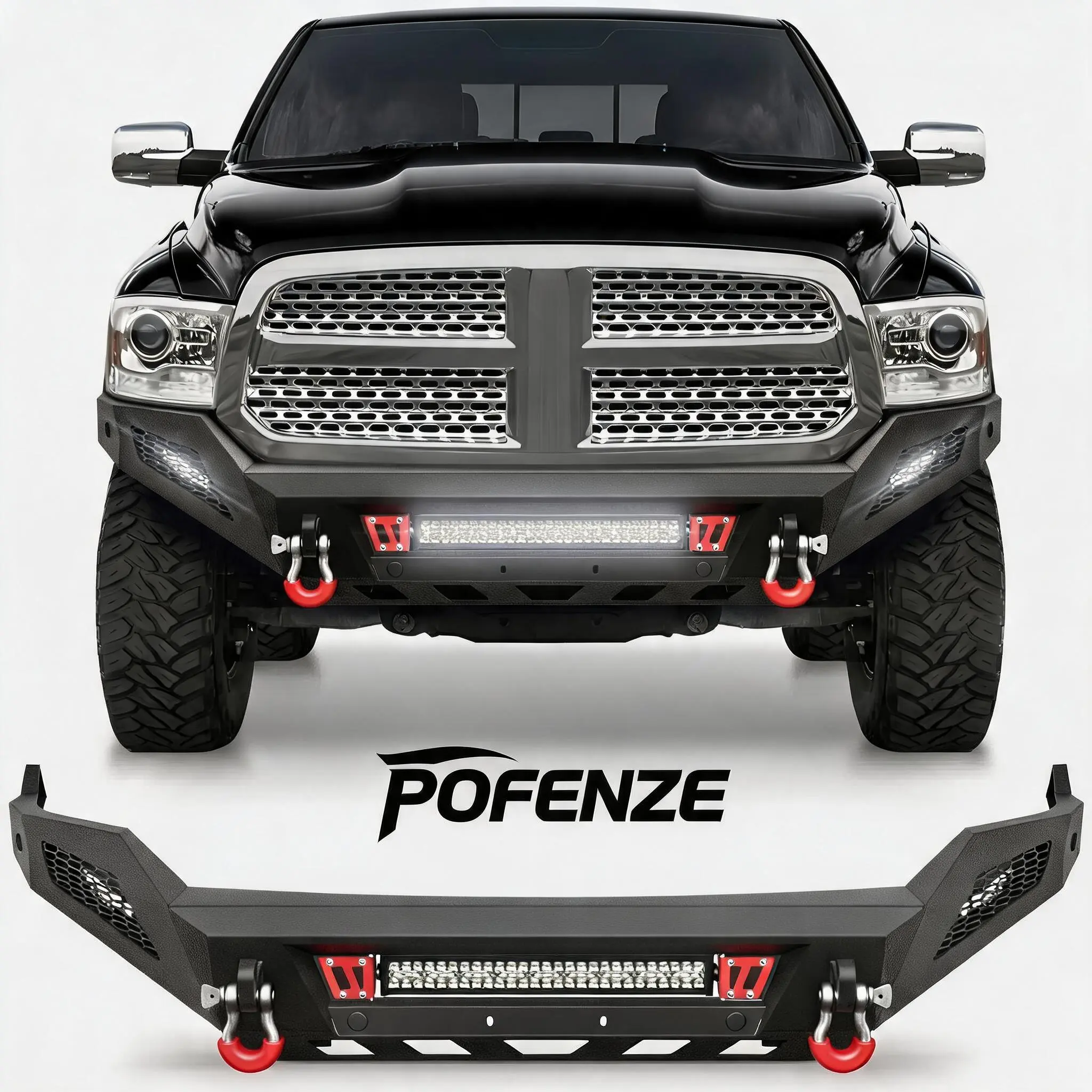 POFENZE-NADIA Front Bumper for 2013-2018 Dodge Ram 1500 (Exclude Rebel) - Automotive Accessory with LED Lights, D-Rings, License Plate Bracket, Car Truck Accessories Car Vehicle Decoration Car Body Kit Car Ornament