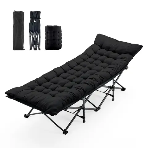Sweetcrispy Foldable Camping Cot Lounger - Camping Furniture with 25mm Soft Pad for Restful Sleep, Heavy-Duty Steel Tubular Legs, Max 500lbs Portable Bed for Camping, Beach Use