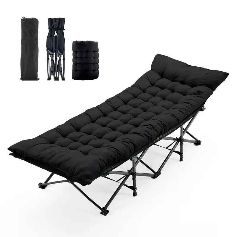 Oversized Camping Cot for Adults, Heavy Duty Foldable Bed with Removable All-Season Mattress, Sturdy Steel Frame Supports up to 500 lbs, Collapsible