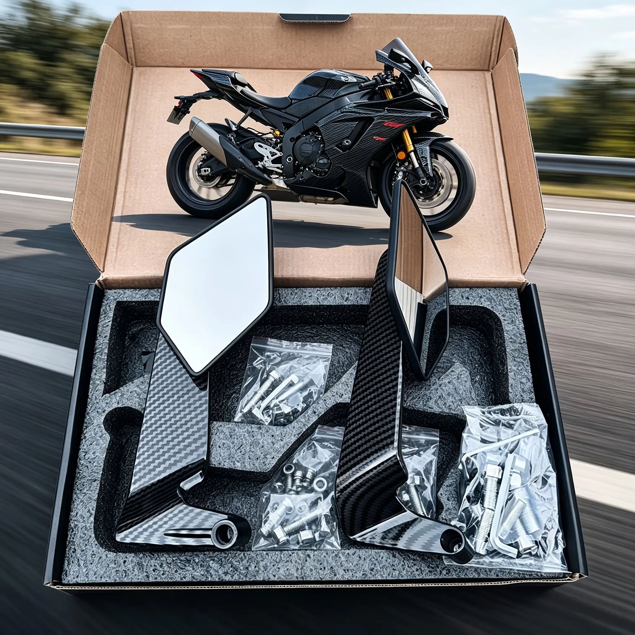 Motorcycle Rear View Mirrors, Stealth Wind Wing Side Mirrors ，For Z1000/Z900/Z650/Z400/Z125 Z250 Z300 Motorcycle Carbon Fiber Mirror - Dual Aerodynamic Wing And Stealth Convex Glass