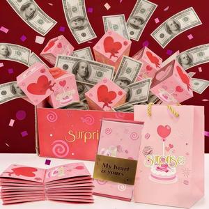 Surprise Explosion Gift Box Pop Up Money Holding Red Envelope with Colorful Confetti Cash Folding Bouncing Luxury Present for Birthday Anniversary Valentine's Day Proposal Celebration